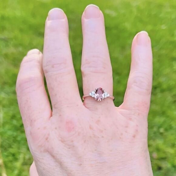 Sterling Silver Ring Size 7 Simulated Morganite Peachy Pink CZ 6x8mm Stone - Picture 12 of 12